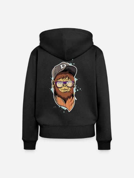 Hipster Monkey - Frauen Premium Bio Zip Hoodie - Schwarz