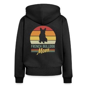 Lustiges Retro French Bulldog Mom Geschenk - Frauen Premium Bio Zip Hoodie - Schwarz - Hinten - Julia (174cm)