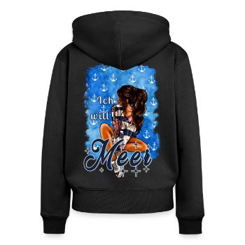 Ich will Meer Mädchen brünett Illustration Spruch - Frauen Premium Bio Zip Hoodie - Schwarz - Hinten - Julia (174cm)