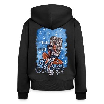 Ich will Meer Mädchen blond Illustration Spruch - Frauen Premium Bio Zip Hoodie - Schwarz - Hinten - Julia (174cm)