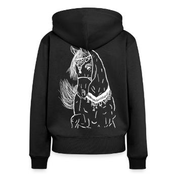 Pferd - Frauen Premium Bio Zip Hoodie - Schwarz - Hinten - Julia (174cm)