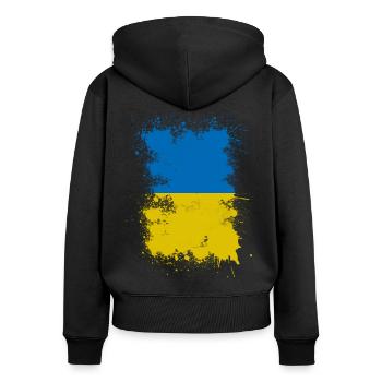 Drapeau Ukraine couleur spot art - Sweat à capuche zippé Premium bio Femme - noir - Dos - Julia (174cm)