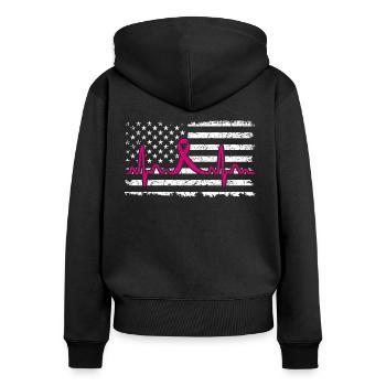 Femmes USA Drapeau Ruban Breast Cancer Awareness Pat - Sweat à capuche zippé Premium bio Femme - noir - Dos - Julia (174cm)