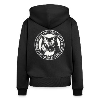 Cat hate fashism - Women's Premium Organic Zip Hoodie - black - Back - Julia (174cm)