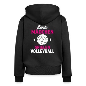 Echte Mädchen Spielen Volleyball - Frauen Premium Bio Zip Hoodie - Schwarz - Hinten - Julia (174cm)