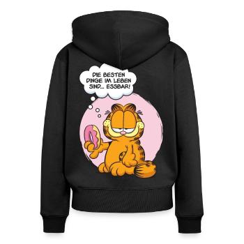 Garfield Die Besten Dinge Im Leben Sind Essbar - Frauen Premium Bio Zip Hoodie - Schwarz - Hinten - Julia (174cm)