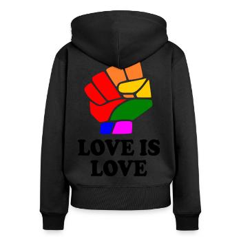Love is love - Sweat à capuche zippé Premium bio Femme - noir - Dos - Julia (174cm)