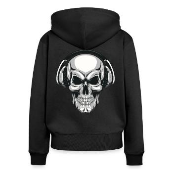 Totenkopf mit Kopfhörer - Frauen Premium Bio Zip Hoodie - Schwarz - Hinten - Julia (174cm)