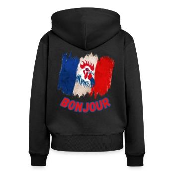 Bonjour France-French Pride coq gaulois - Sweat à capuche zippé Premium bio Femme - noir - Dos - Julia (174cm)