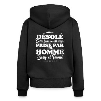 FEMME DÉJÀ PRISE PAR UN HOMME TATOUÉ - Sweat à capuche zippé Premium bio Femme - noir - Dos - Julia (174cm)