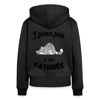 T-shirt j'peux pas je suis fatiguée cadeau - Sweat à capuche zippé Premium bio Femme - noir - Dos - Julia (174cm)
