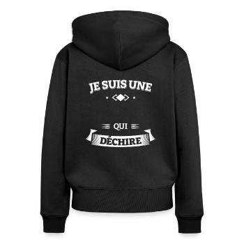 CADEAU À PERSONNALISER QUI DÉCHIRE - Sweat à capuche zippé Premium bio Femme - noir - Dos - Julia (174cm)