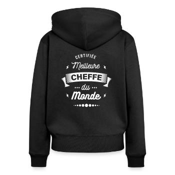 CERTIFIÉE MEILLEURE CHEFFE DU MONDE - Sweat à capuche zippé Premium bio Femme - noir - Dos - Julia (174cm)