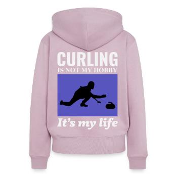 Curling Sweeping Fan Winter Ice Sport Curler Drôle - Sweat à capuche zippé Premium bio Femme - rose poudré - Dos - Julia (174cm)