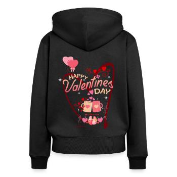 VALENTIN Happy valentines days - Sweat à capuche zippé Premium bio Femme - noir - Dos - Julia (174cm)