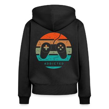 jeux video addicted - Sweat à capuche zippé Premium bio Femme - noir - Dos - Julia (174cm)