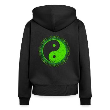 Grünes Yin Yang Ying und Yang Yoga Mandala Symbol - Frauen Premium Bio Zip Hoodie - Schwarz - Hinten - Julia (174cm)