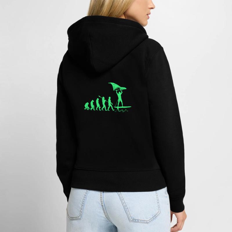 Wing Foil Evolution Affe Mensch Foiler Entwicklung Frauen Premium Bio Zip Hoodie