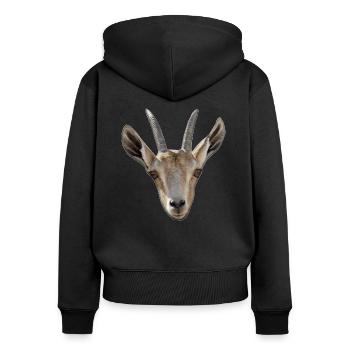 Ziegenkopf Geschenk Ziege - Frauen Premium Bio Zip Hoodie - Schwarz - Hinten - Julia (174cm)