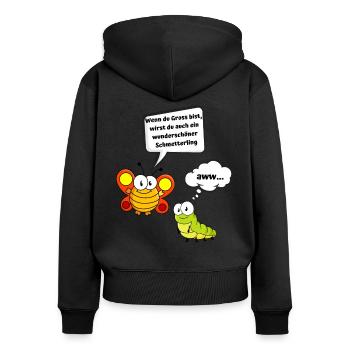 lustiges Schmetterling Raupen Dising - Frauen Premium Bio Zip Hoodie - Schwarz - Hinten - Julia (174cm)