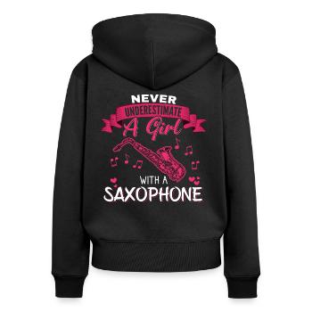 Never underestimate a Girl with a Saxophone - Frauen Premium Bio Zip Hoodie - Schwarz - Hinten - Julia (174cm)
