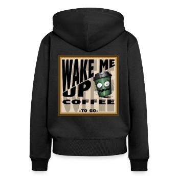 WAKE ME UP CAFÉ - Sweat à capuche zippé Premium bio Femme - noir - Dos - Julia (174cm)