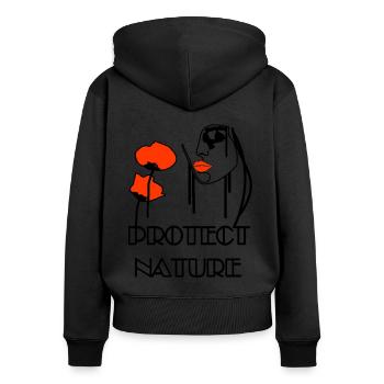 Protect Nature Portrait Poppies & Bees - Women's Premium Organic Zip Hoodie - black - Back - Julia (174cm)