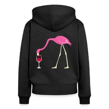 Lustiges Durstiger Flamingo Rotwein Geschenk - Frauen Premium Bio Zip Hoodie - Schwarz - Hinten - Julia (174cm)