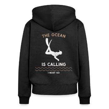 Das Meer ruft an ich gehe Apnoetauchen Schnorcheln - Frauen Premium Bio Zip Hoodie - Schwarz - Hinten - Julia (174cm)