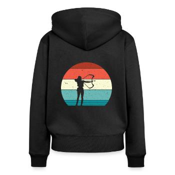 Bogenschießen Bogenschiessen Bogensport - Frauen Premium Bio Zip Hoodie - Schwarz - Hinten - Julia (174cm)