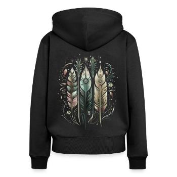 Colorful Feathers, Boho, Ethnic, Style, Indian, Pattern - Women's Premium Organic Zip Hoodie - black - Back - Julia (174cm)