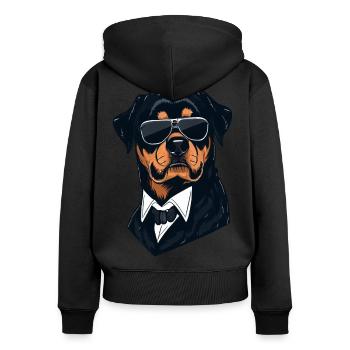 Rottweiler L’agent des services secrets Leo - Sweat à capuche zippé Premium bio Femme - noir - Dos - Julia (174cm)