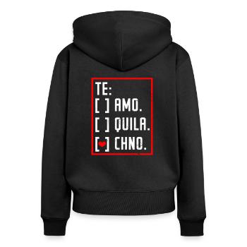 Edm Rave Te Amo Techno Geschenk - Frauen Premium Bio Zip Hoodie - Schwarz - Hinten - Julia (174cm)