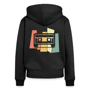 Kassette - Frauen Premium Bio Zip Hoodie - Schwarz - Hinten - Julia (174cm)