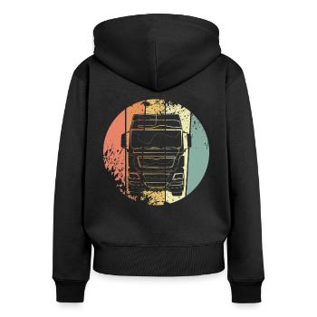 LKW - Frauen Premium Bio Zip Hoodie - Schwarz - Hinten - Julia (174cm)