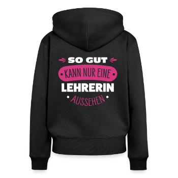 Enseignante - Sweat à capuche zippé Premium bio Femme - noir - Dos - Julia (174cm)