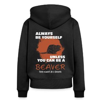 Biber - Frauen Premium Bio Zip Hoodie - Schwarz - Hinten - Julia (174cm)