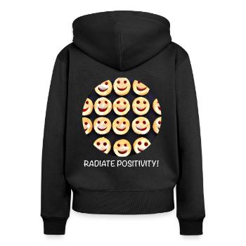 Rayonner de positivité - Sweat à capuche zippé Premium bio Femme - noir - Dos - Julia (174cm)