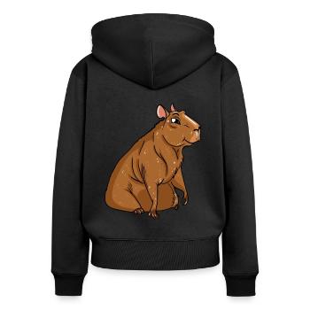 Capybara - Frauen Premium Bio Zip Hoodie - Schwarz - Hinten - Julia (174cm)