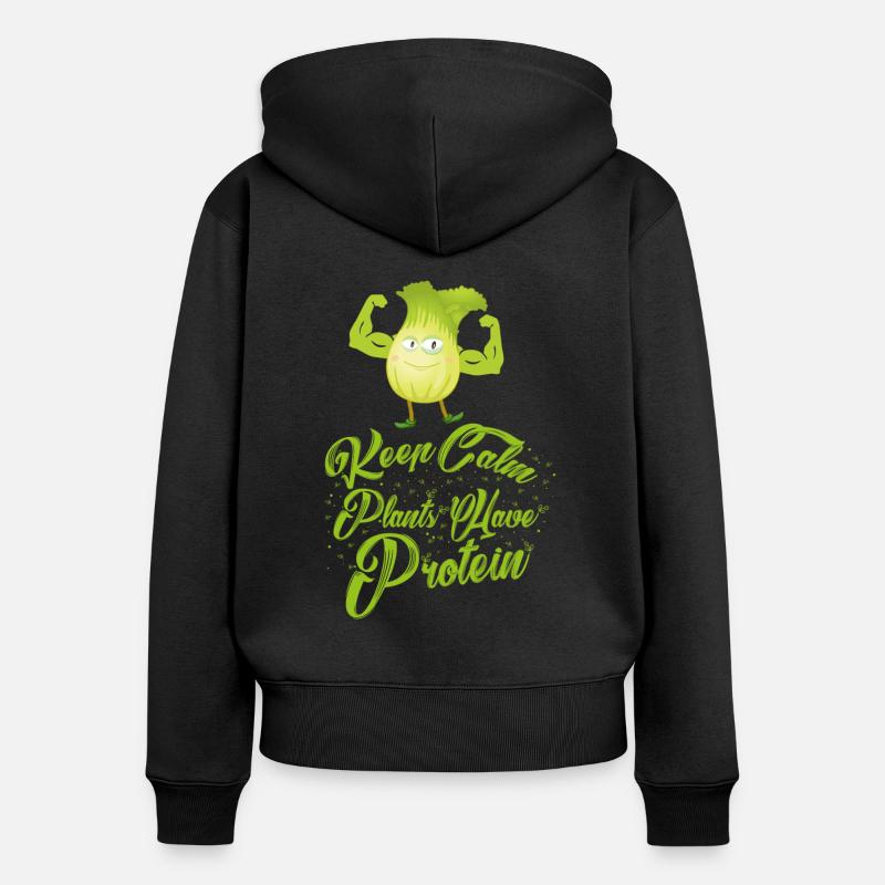 Keep Calm - Plants ont protéines - Vegan Shirt - Sweat à capuche zippé Premium bio Femme - noir