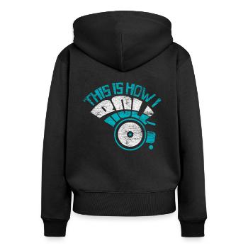 Rollstuhl Behinderung Rolli - Frauen Premium Bio Zip Hoodie - Schwarz - Hinten - Julia (174cm)
