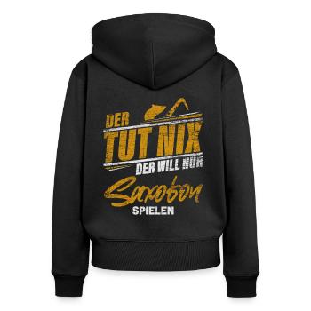 Saxofon - Frauen Premium Bio Zip Hoodie - Schwarz - Hinten - Julia (174cm)