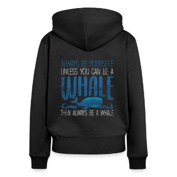 Wal - Frauen Premium Bio Zip Hoodie - Schwarz - Hinten - Julia (174cm)