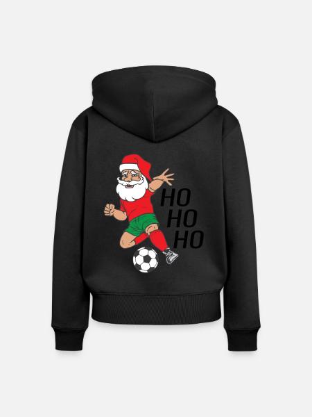 Santa Claus Weihnachtsmann spielt Fußball Ho Ho Ho - Frauen Premium Bio Zip Hoodie - Schwarz