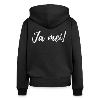 "Ja mei" r Bayrischer Ausdruck Lebensart - Frauen Premium Bio Zip Hoodie - Schwarz - Hinten - Julia (174cm)