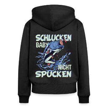 Angler Fischer - Schlucken Baby nicht Spucken - Frauen Premium Bio Zip Hoodie - Schwarz - Hinten - Julia (174cm)