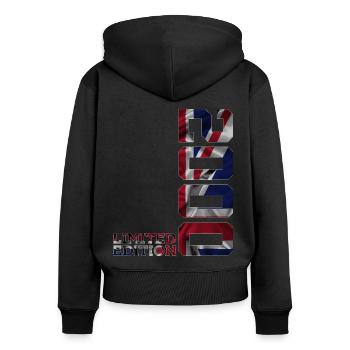 ÉDITION LIMITÉE ANGLETERRE 2000 UK 26E ANNIVERSAIRE - Sweat à capuche zippé Premium bio Femme - noir - Dos - Julia (174cm)