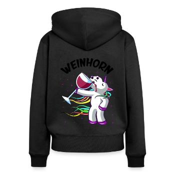 Weinliebhaber Geschenk Frauen Weinfest Rebensaft - Frauen Premium Bio Zip Hoodie - Schwarz - Hinten - Julia (174cm)