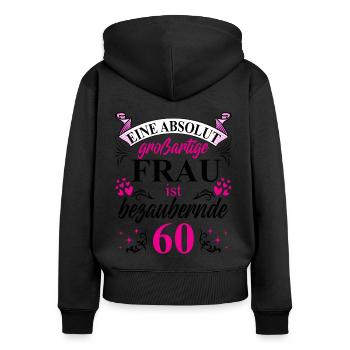60. Geburtstag 60 Jubiläum 60 Ehrentag 60 Jahre - Frauen Premium Bio Zip Hoodie - Schwarz - Hinten - Julia (174cm)