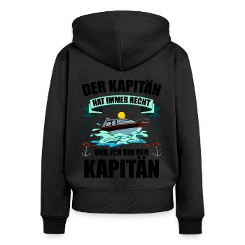Motorboot Rennboot Yacht Fun Spruch Kapitän Käpt'n - Frauen Premium Bio Zip Hoodie - Schwarz - Hinten - Julia (174cm)